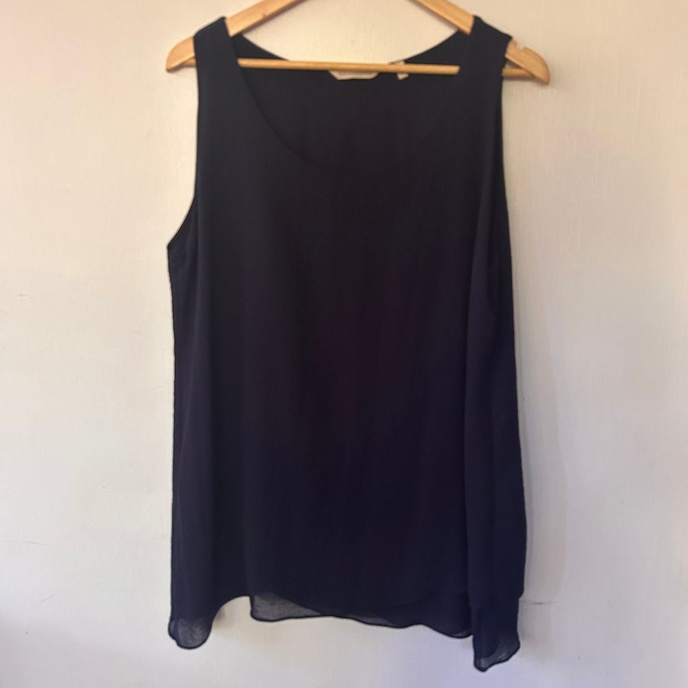 Soft Surroundings Tank Top Womens PL Navy Tiered Chiffon Scoop Neck Minimalist